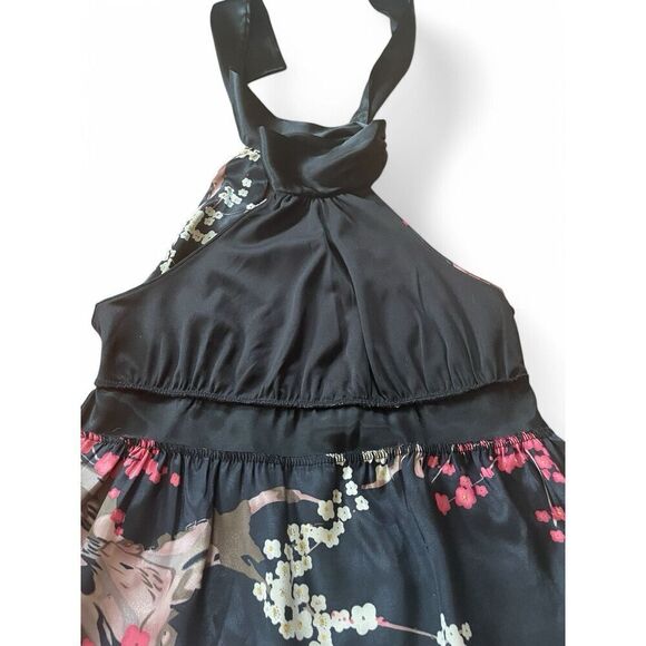 Forever Women’s Vintage USA Sakura Print Tie Neck Sleeveless Open Back Top L - Picture 7 of 9